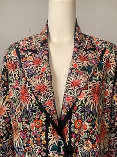 Chinese Hand Embroidered Silk on Silk Floral Design Coat Early 20th Century