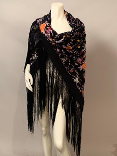 Chinese Hand Embroidered Silk Shawl with Flowers and Exotic Birds