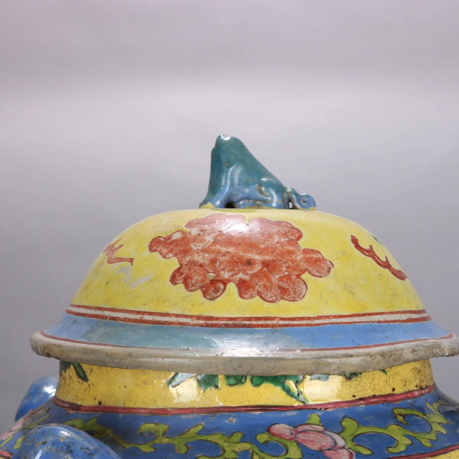 Chinese Hand Enameled Art Pottery Lidded Dragon Urn, 20th Century 5