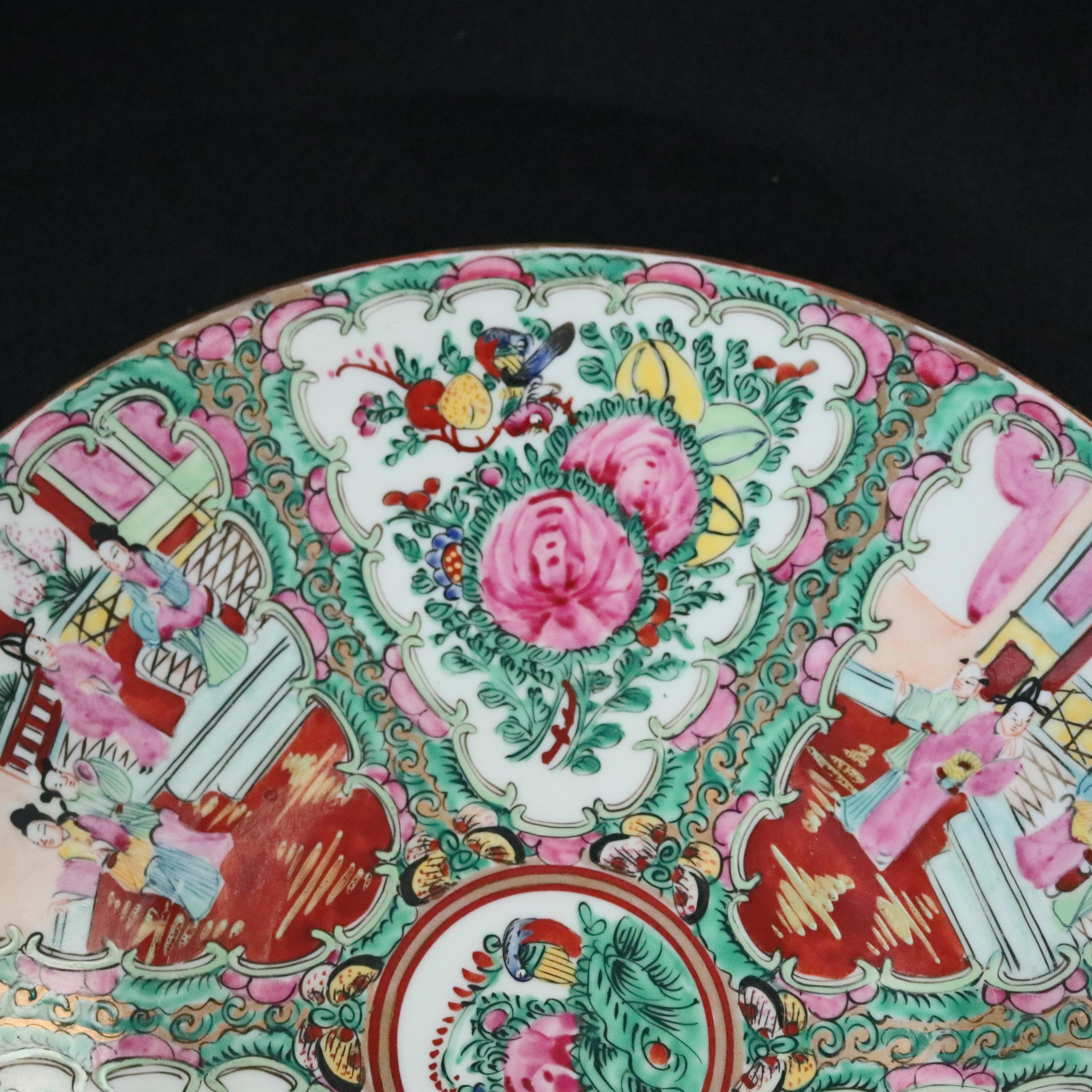 Chinese Hand Enameled Rose Medallion Porcelain Charger, 20th Century In Good Condition In Big Flats, NY