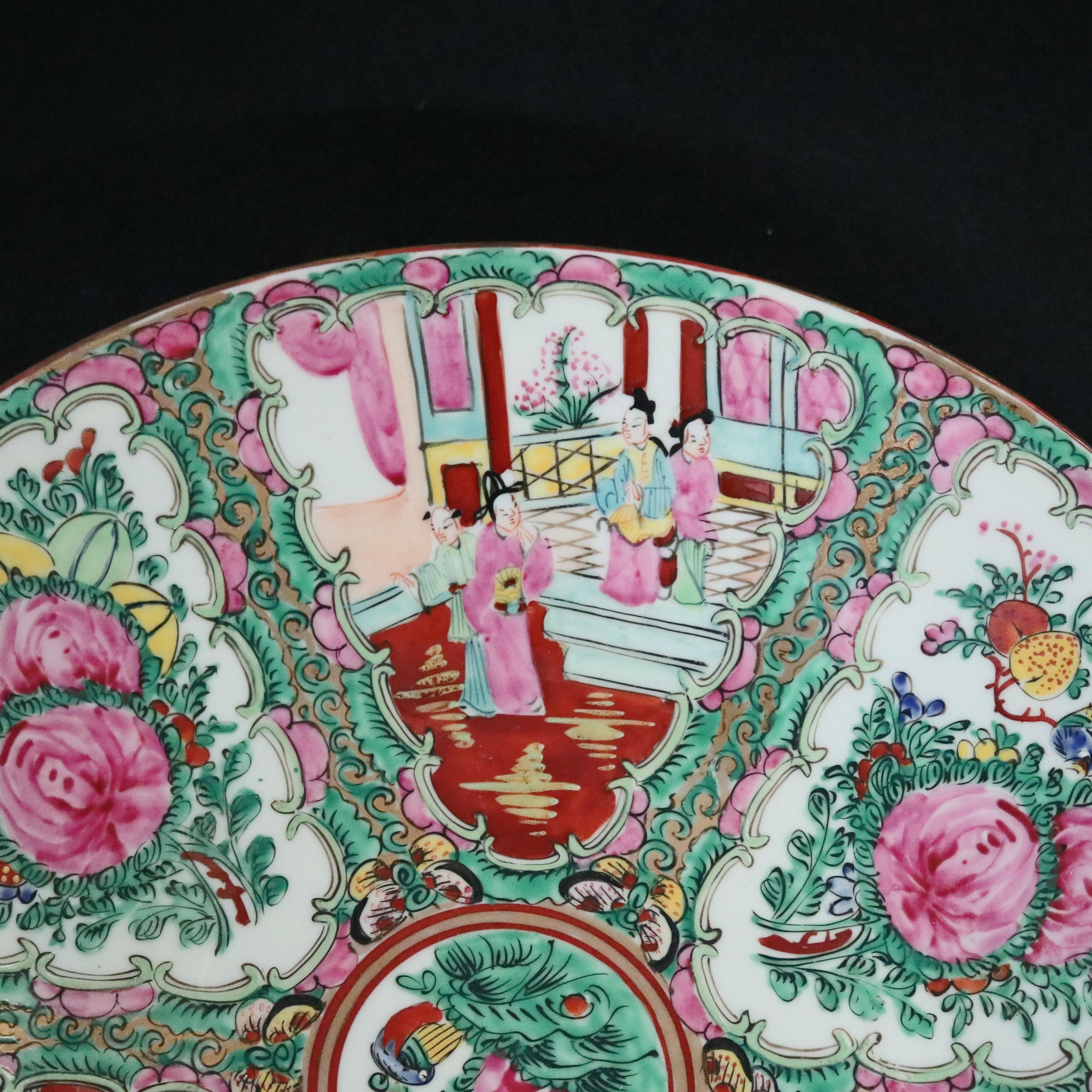 Ceramic Chinese Hand Enameled Rose Medallion Porcelain Charger, 20th Century
