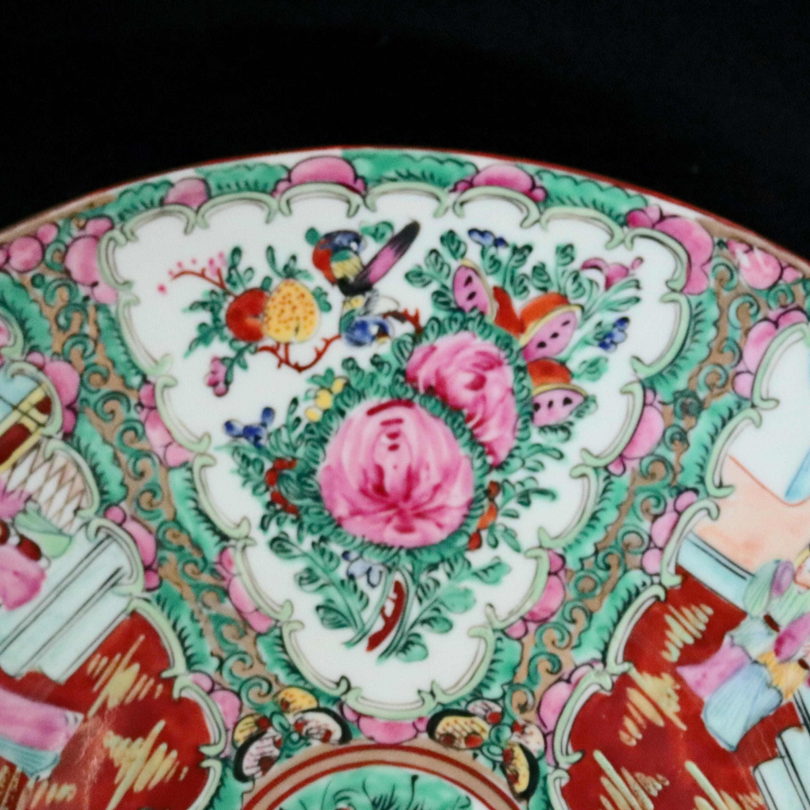 Chinese Hand Enameled Rose Medallion Porcelain Charger, 20th Century 1