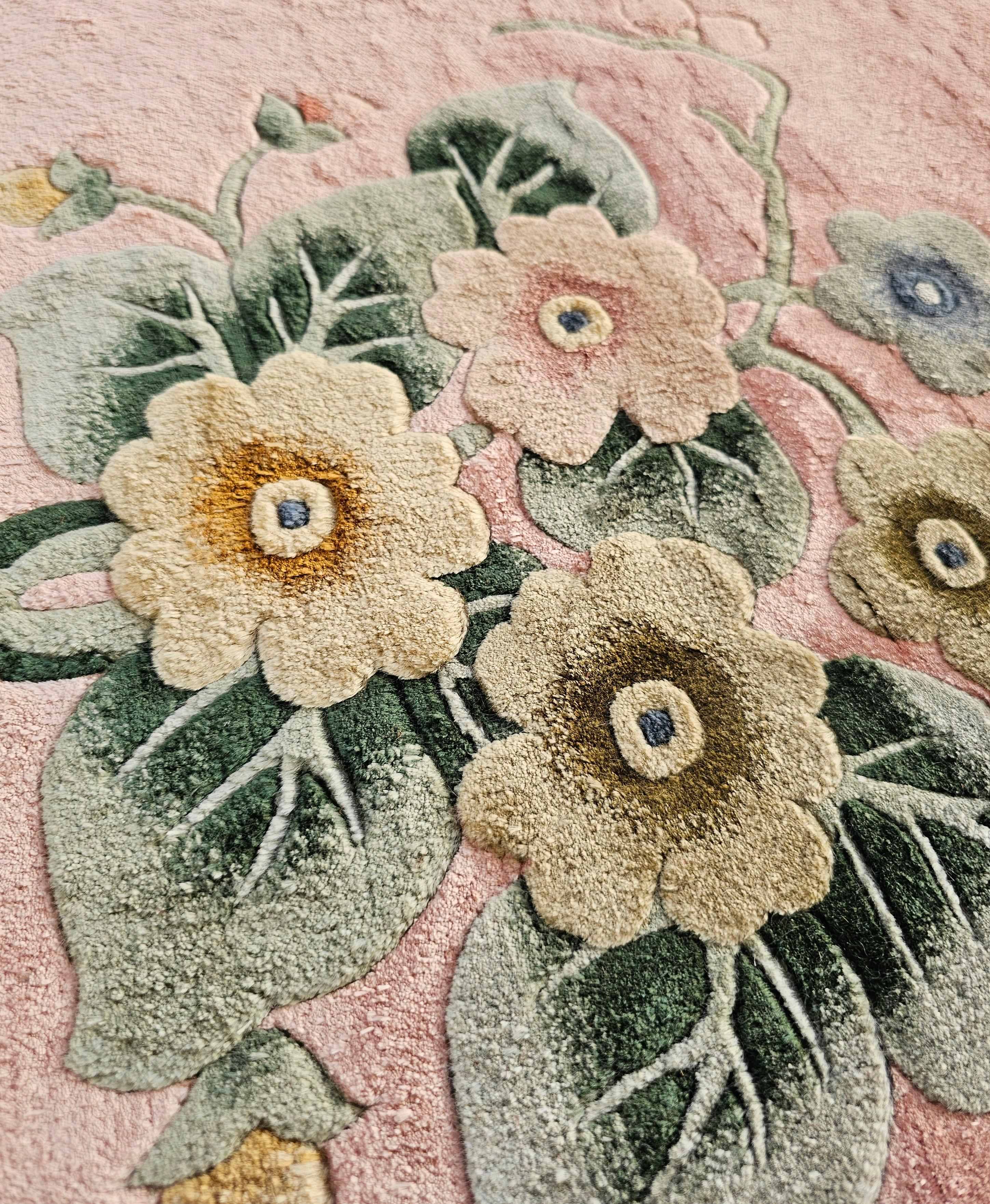 Tapis Art déco chinois noué à la main en rose poudre, soie sur soie, Chine, années 1930 en vente 2