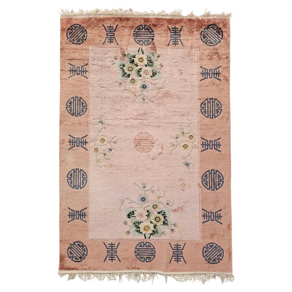 Skin Rug China Rug and Kilim's Chinese Art Deco Style Rug in Pink with Floral Patterns ...