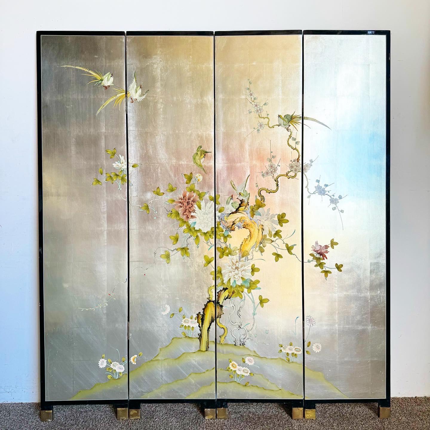 Elevate your decor with the Black Gold Chinese Room Divider, featuring four intricately adorned panels showcasing traditional motifs, adding elegance and privacy to your space.
Minor wear around the edges and to the brass feet as seen in the photos.