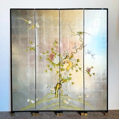Chinese Hand Painted Back and Gold Room Divider/Screen - 4 Panels
