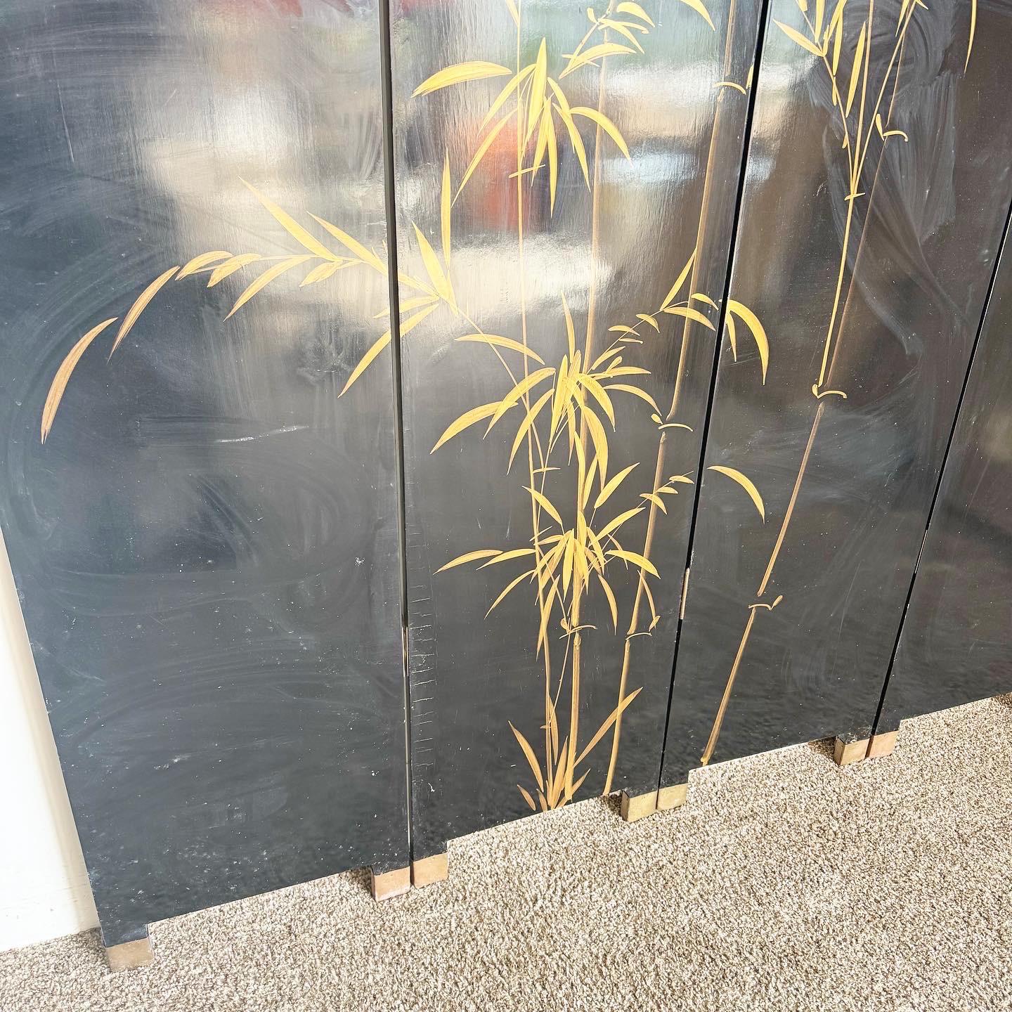 Chinese Hand Painted Back and Gold Room Divider/Screen - 4 Panels 1