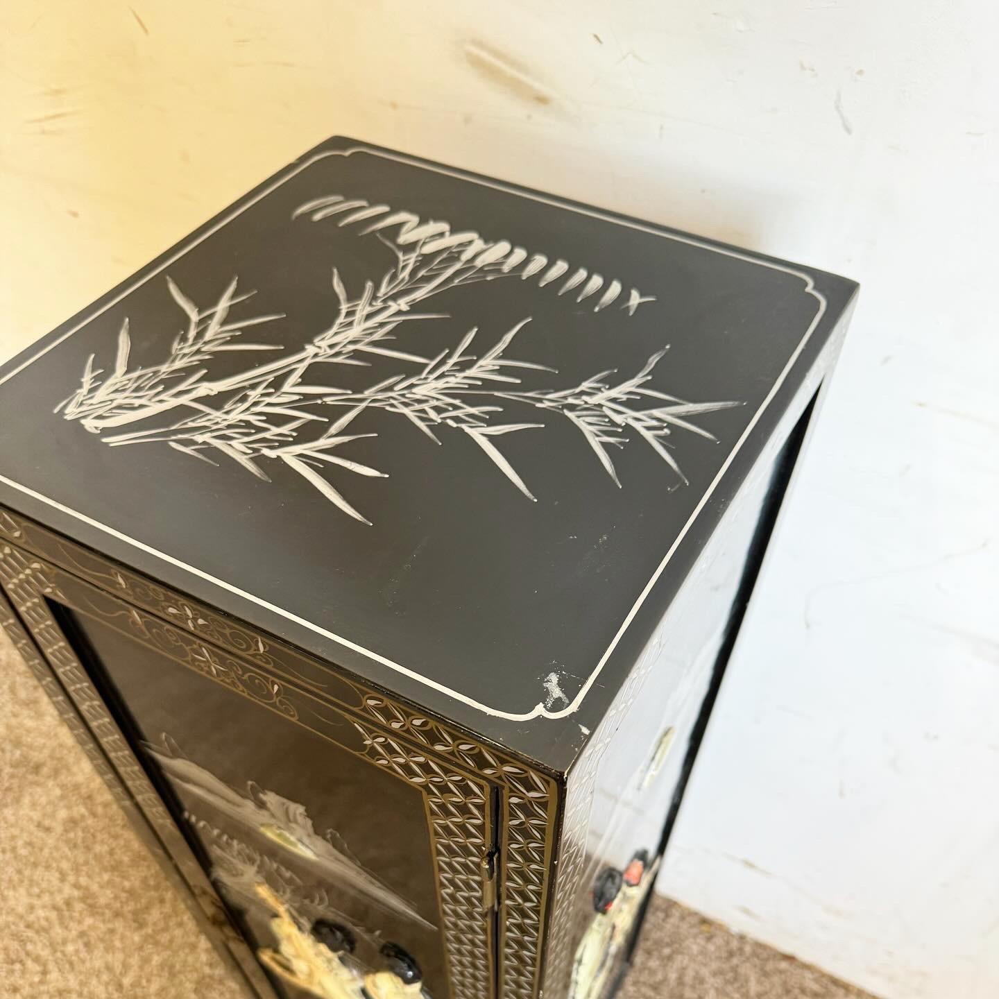 Chinese Hand Painted Black Pedestal Cabinet For Sale 1