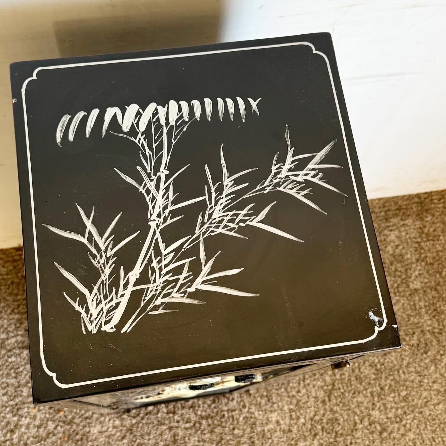 Chinese Hand Painted Black Pedestal Cabinet For Sale 2