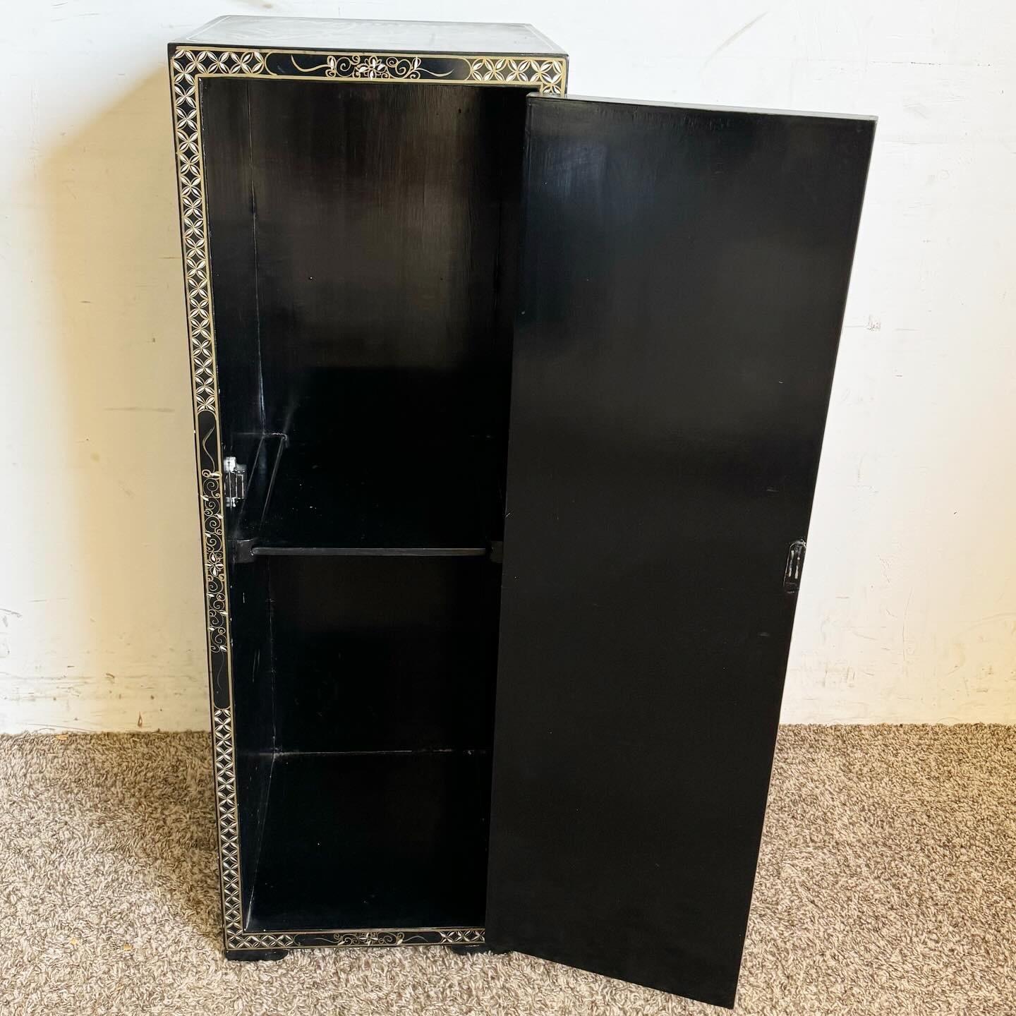Chinese Hand Painted Black Pedestal Cabinet For Sale 3