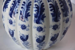 Chinese Hand Painted Blue and White Lidded Gourd Vessel