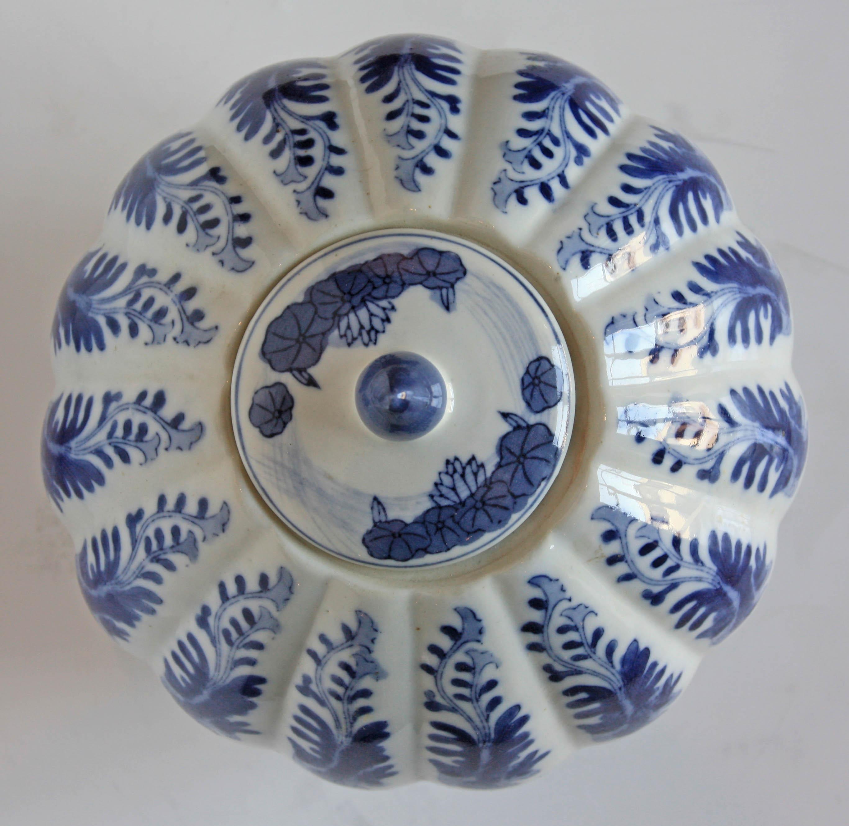Chinese Export Chinese Hand Painted Blue and White Lidded Gourd Vessel For Sale