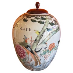 Chinese Hand Painted Ceramic Ginger Jar from Republic Period