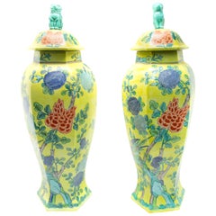 Vintage Chinese Hand Painted Ceramic Urns, Pair