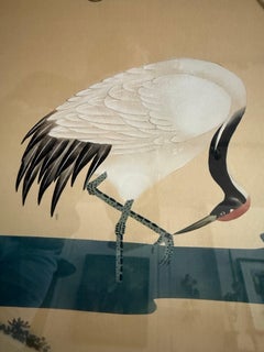 Chinese Hand-Painted Cranes Painting on Silk.