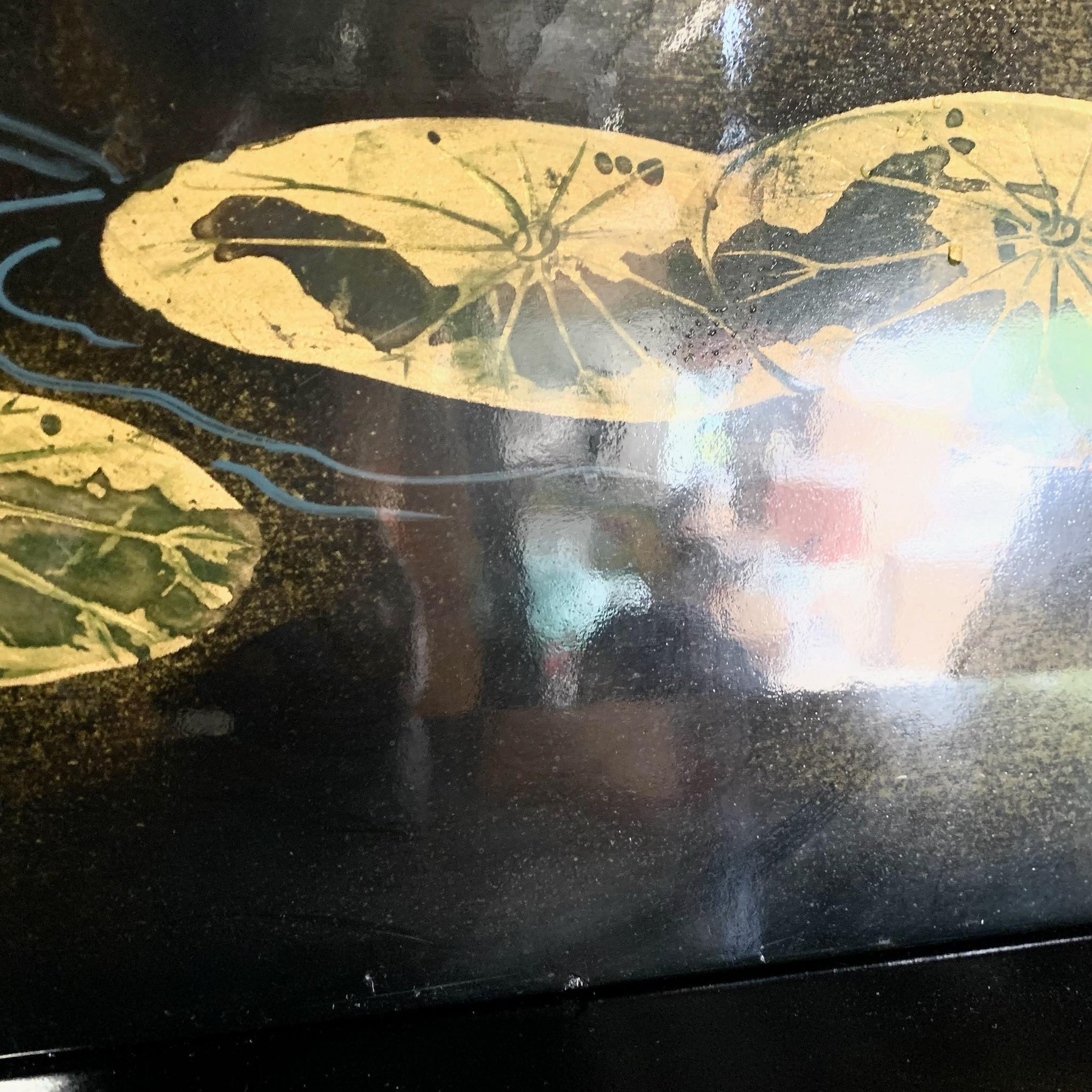 Chinese Hand Painted Ereiher Wading Amongst the Trees auf Holzbrett - 2 Pieces im Angebot 3