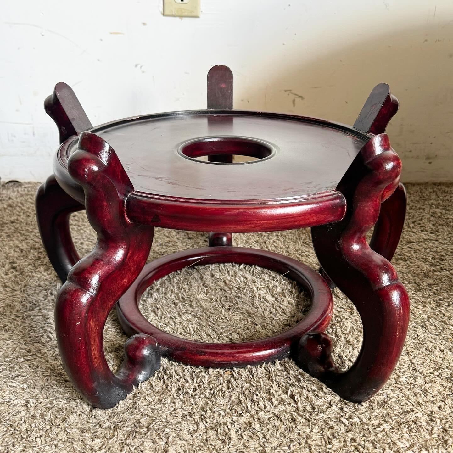 Porcelain Chinese Hand Painted Floor Vase With Wooden Stand For Sale
