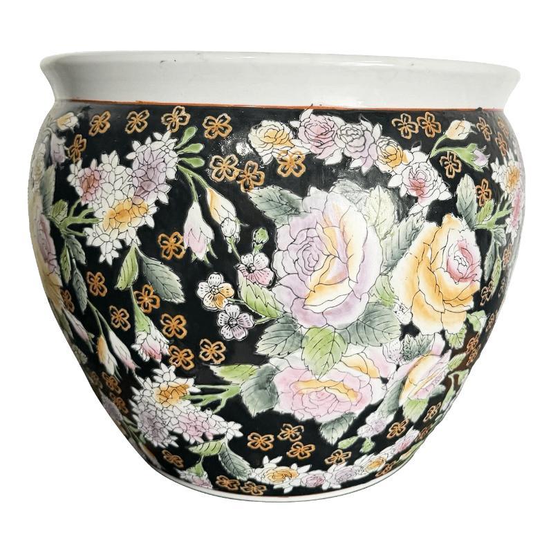 Chinese Hand Painted Floral Fish Bowl Vase