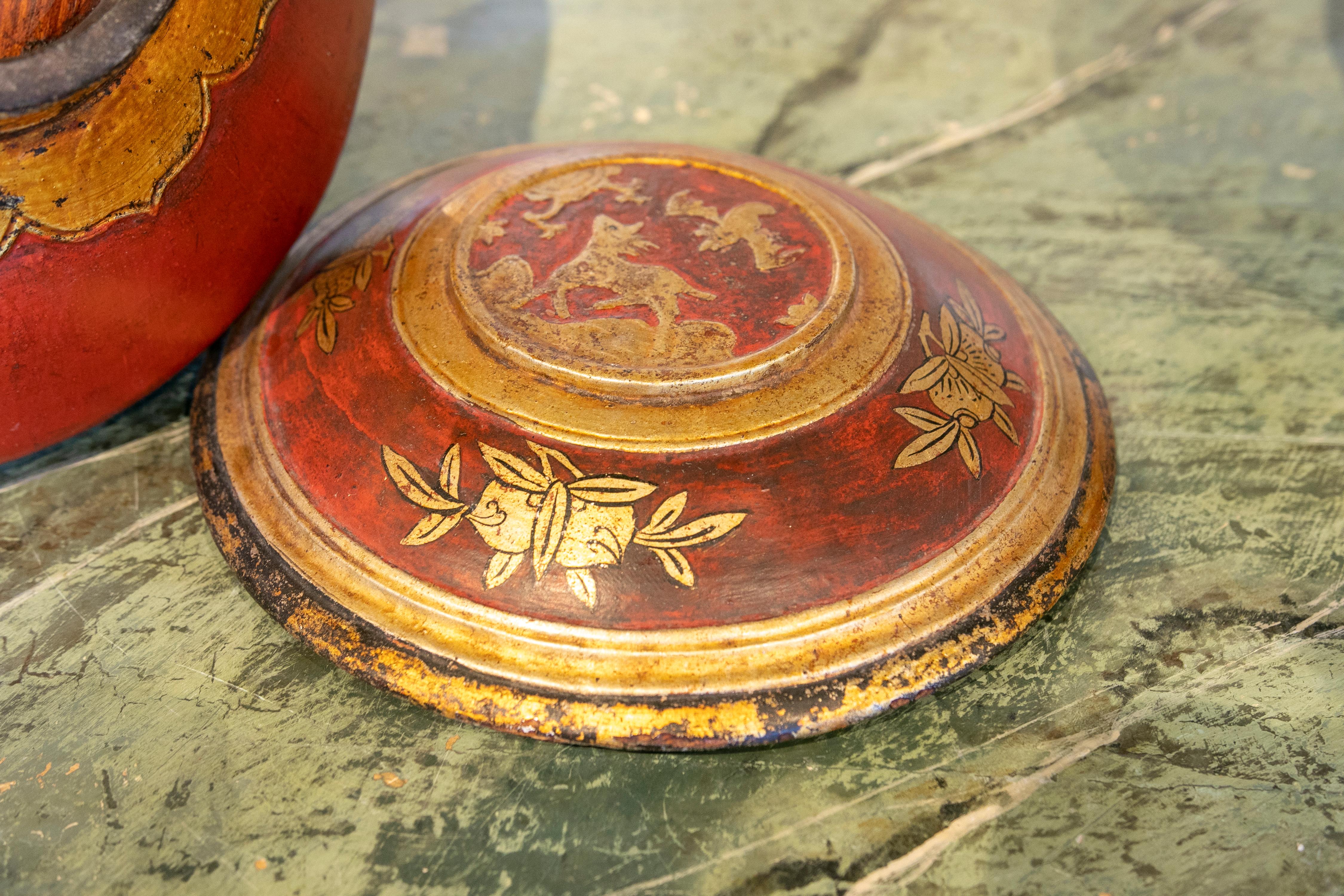 Chinese Hand Painted Food Basket with Bamboo Handles 6