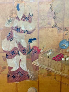 Chinese Hand Painted Four Panel Folding Screen