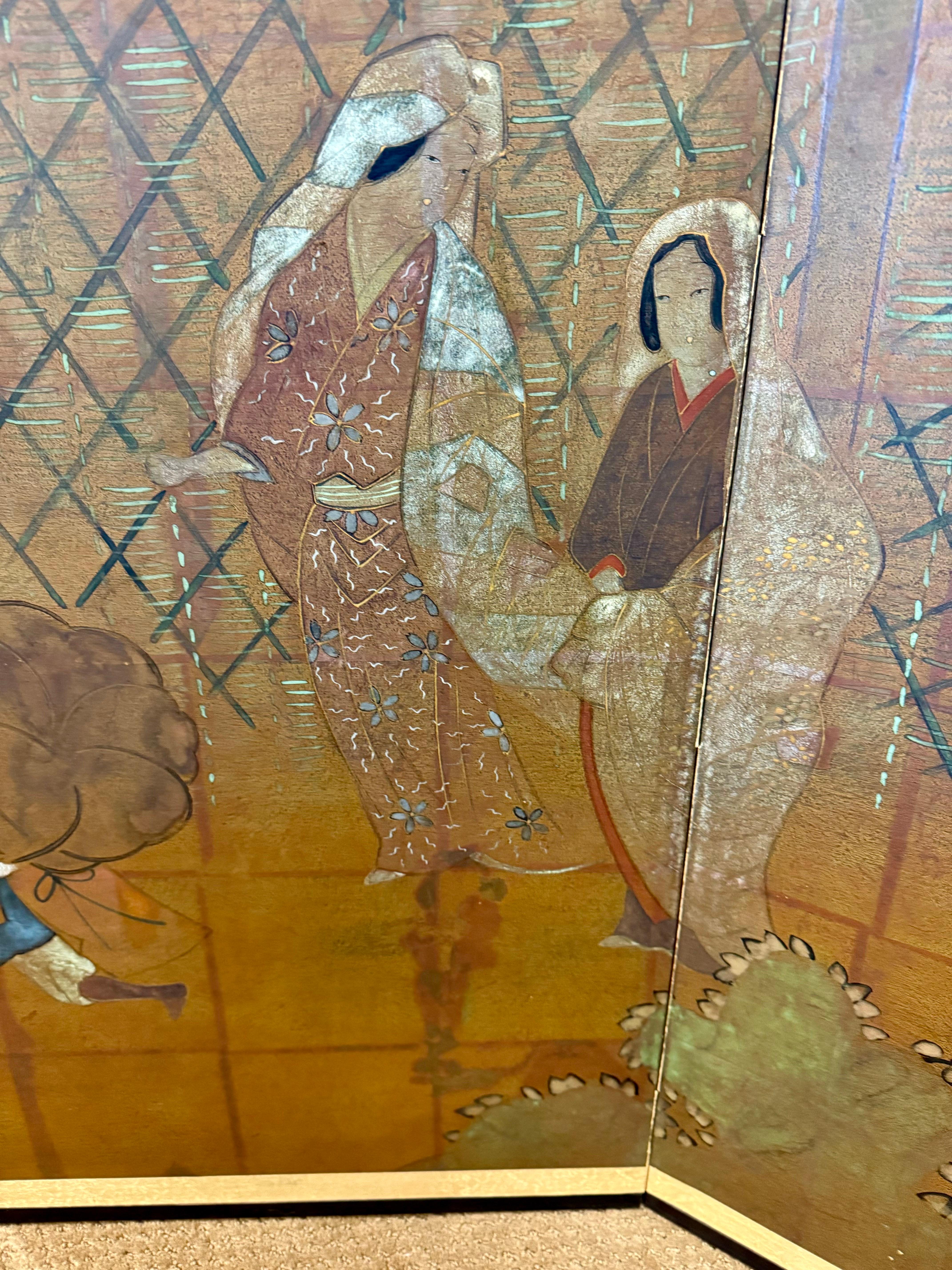 20th Century Chinese Hand Painted Four Panel Folding Screen For Sale