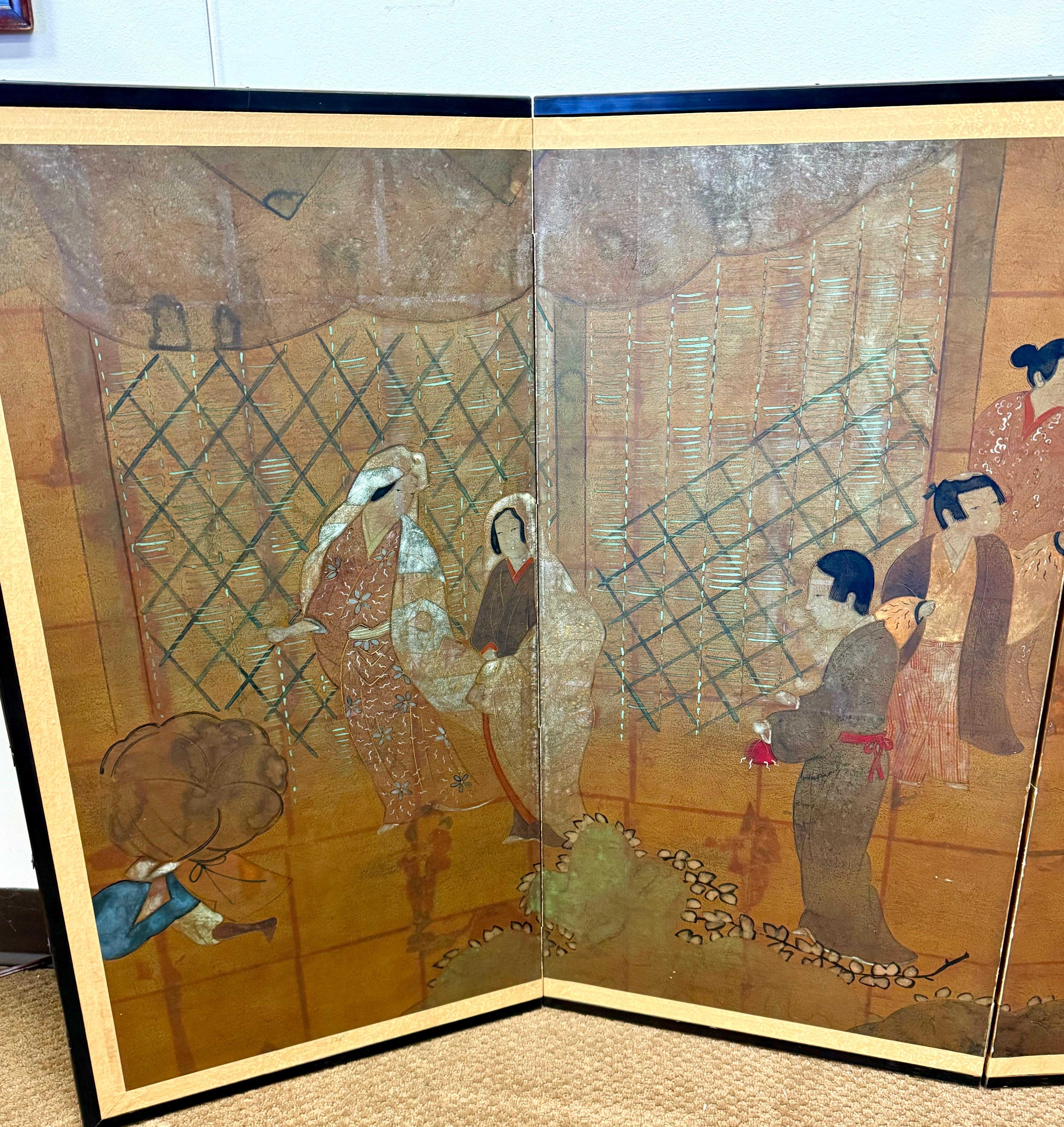 Chinese Hand Painted Four Panel Folding Screen For Sale 1