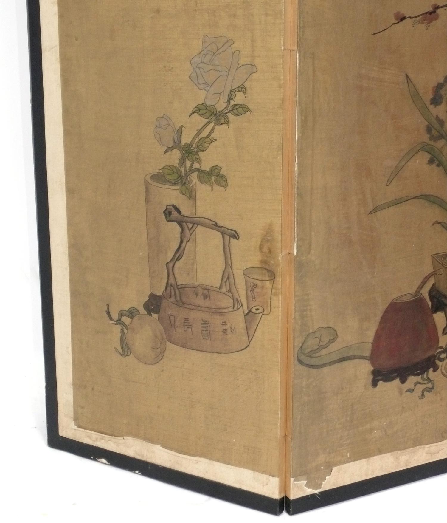 Chinoiserie Chinese Hand Painted Table Screen or Wall Hanging For Sale