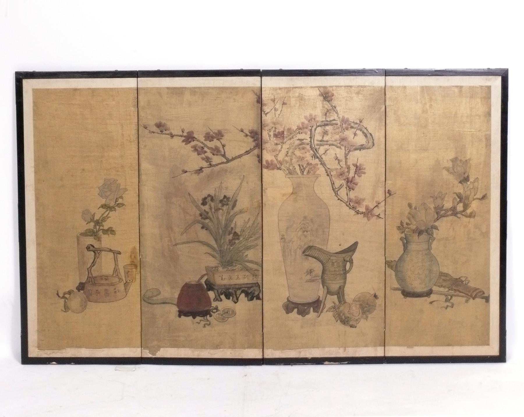 Chinese Hand Painted Table Screen or Wall Hanging In Distressed Condition For Sale In Atlanta, GA