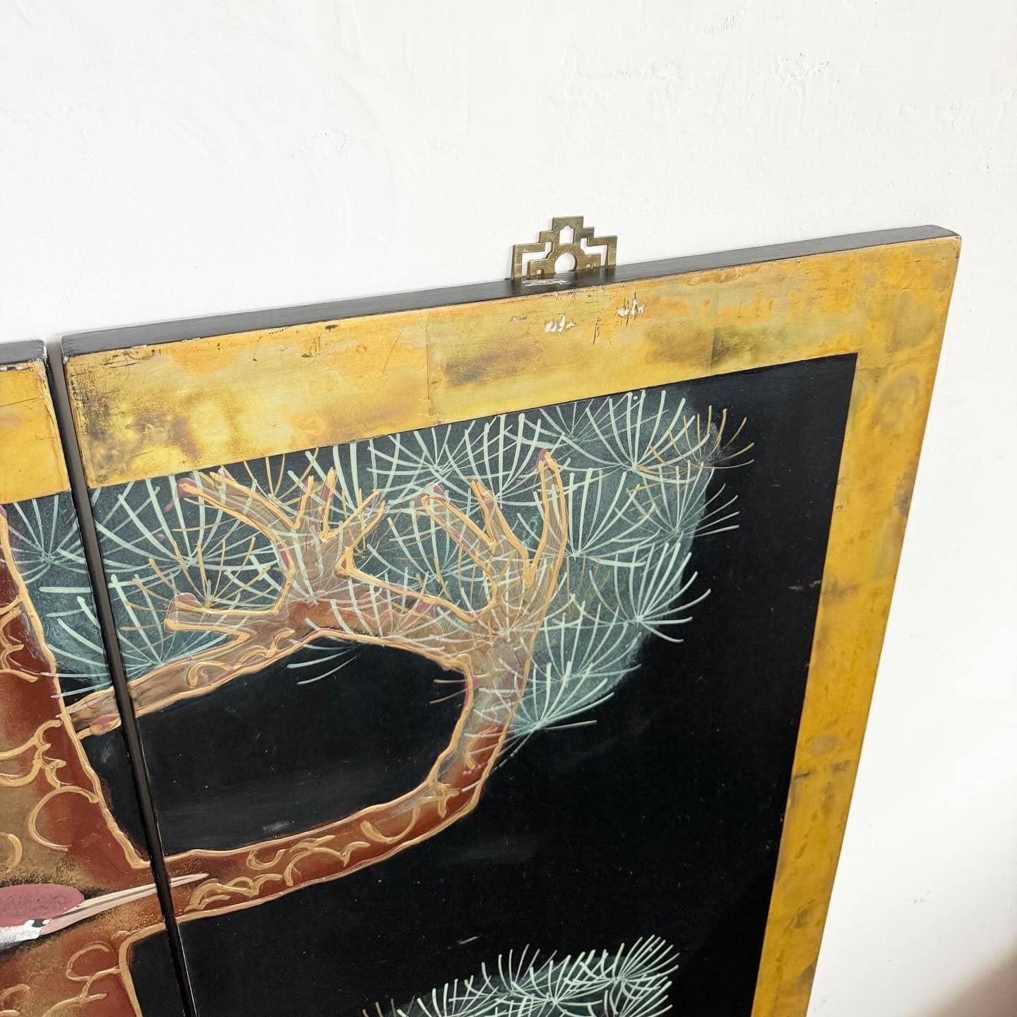 Chinese Hand Painted Panels of Flying Red Crowned Cranes - 6 Pieces 5