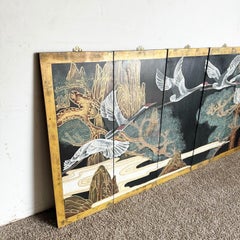 Chinese Hand Painted Panels of Flying Red Crowned Cranes - 6 Pieces