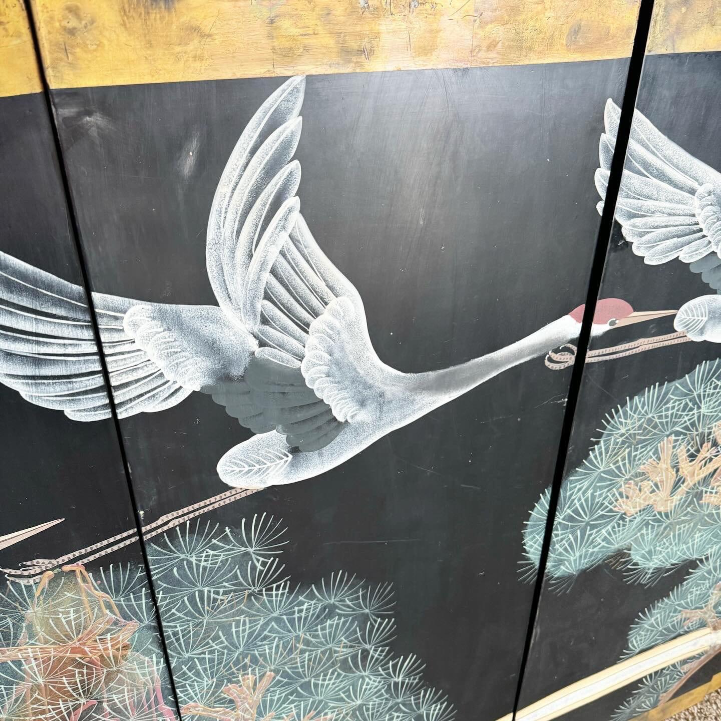 Chinese Hand Painted Panels of Flying Red Crowned Cranes - 6 Pieces 1