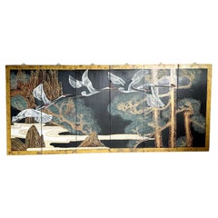 Chinese Hand Painted Panels of Flying Red Crowned Cranes - 6 Pieces