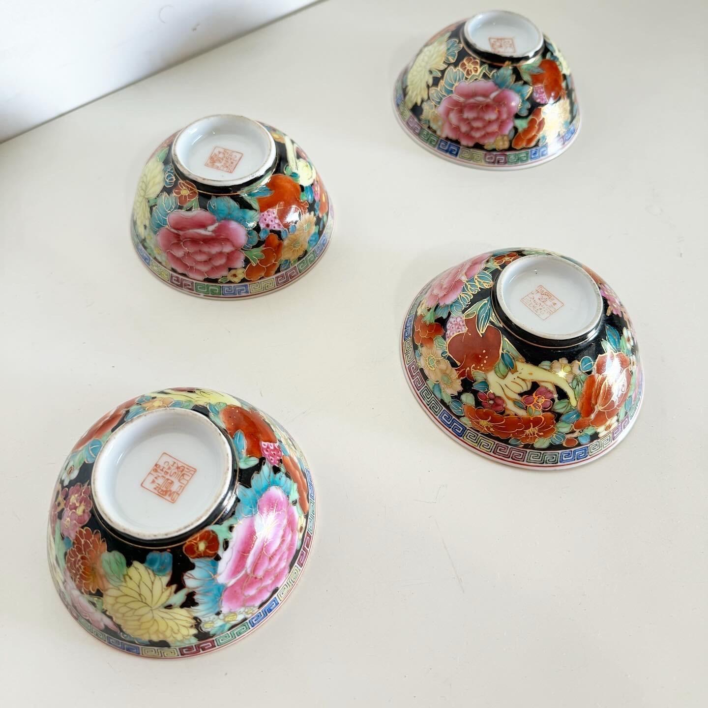 Late 20th Century Chinese Hand Painted Porcelain Bowls - Set of 4