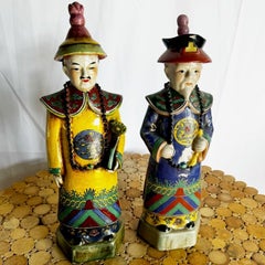 Chinese Hand Painted Porcelain Emperor Sculptures - 2 Pieces