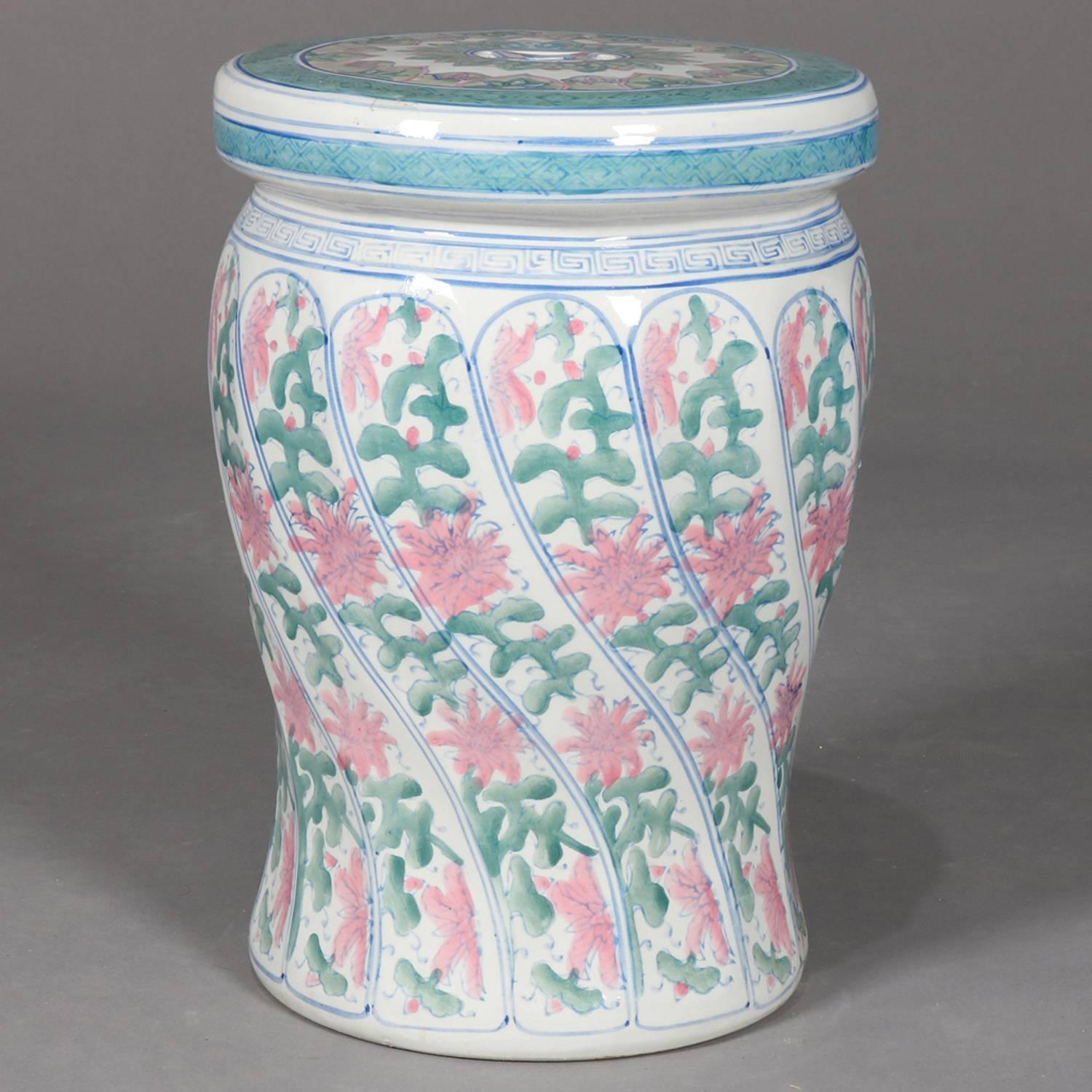 Chinese Hand-Painted Porcelain Garden Seat, Floral & Foliate Design 20th Century 3