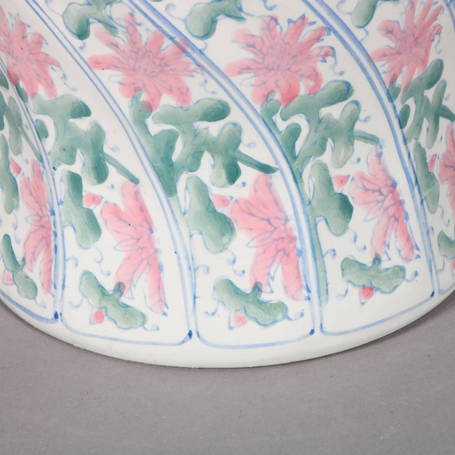 Chinese Hand-Painted Porcelain Garden Seat, Floral & Foliate Design 20th Century 4