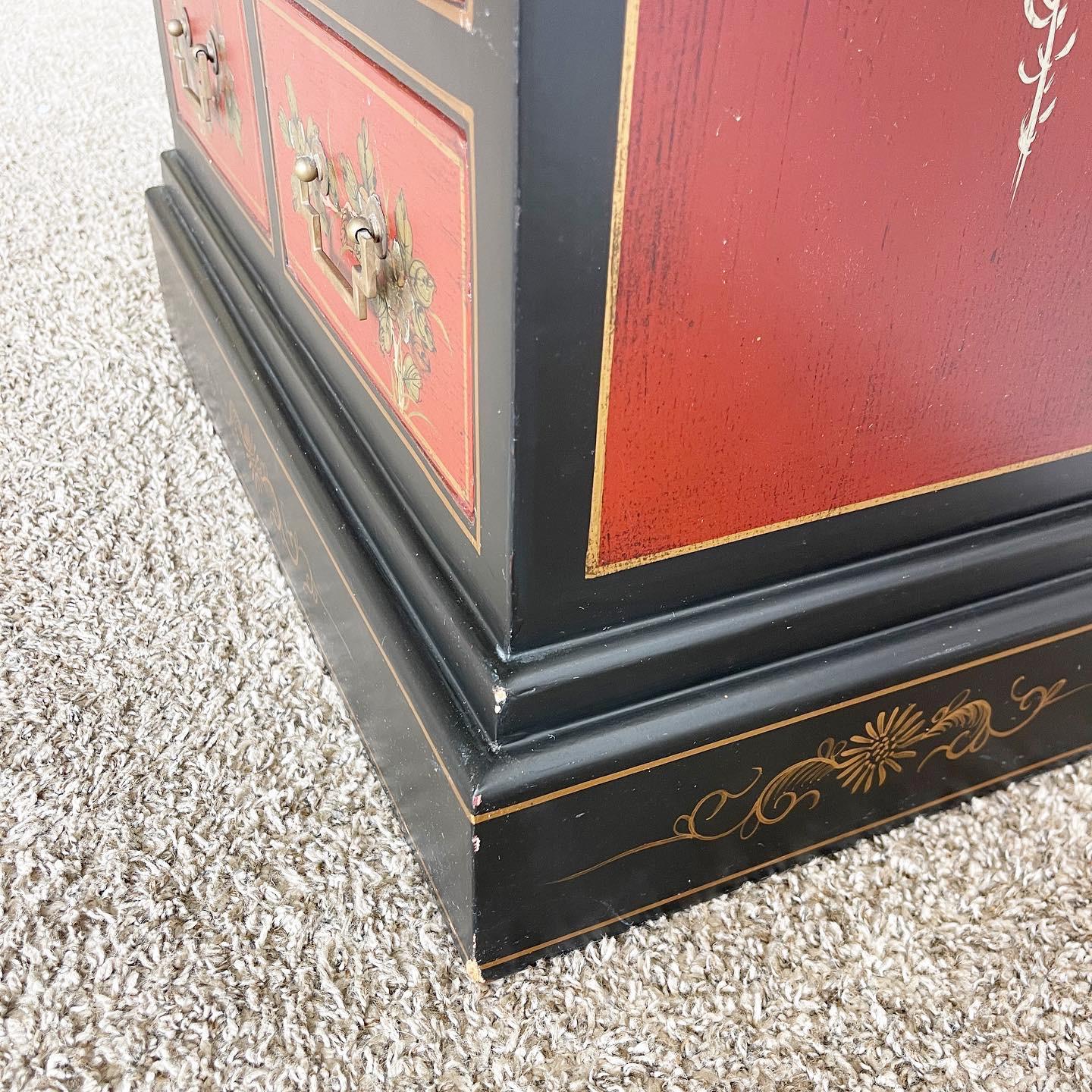 Chinese Hand Painted Red and Black Waterfall Cabinet For Sale 1