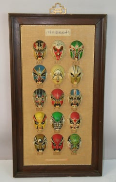 Chinese Hand Painted Theater Masks Wall Plaque 1960's