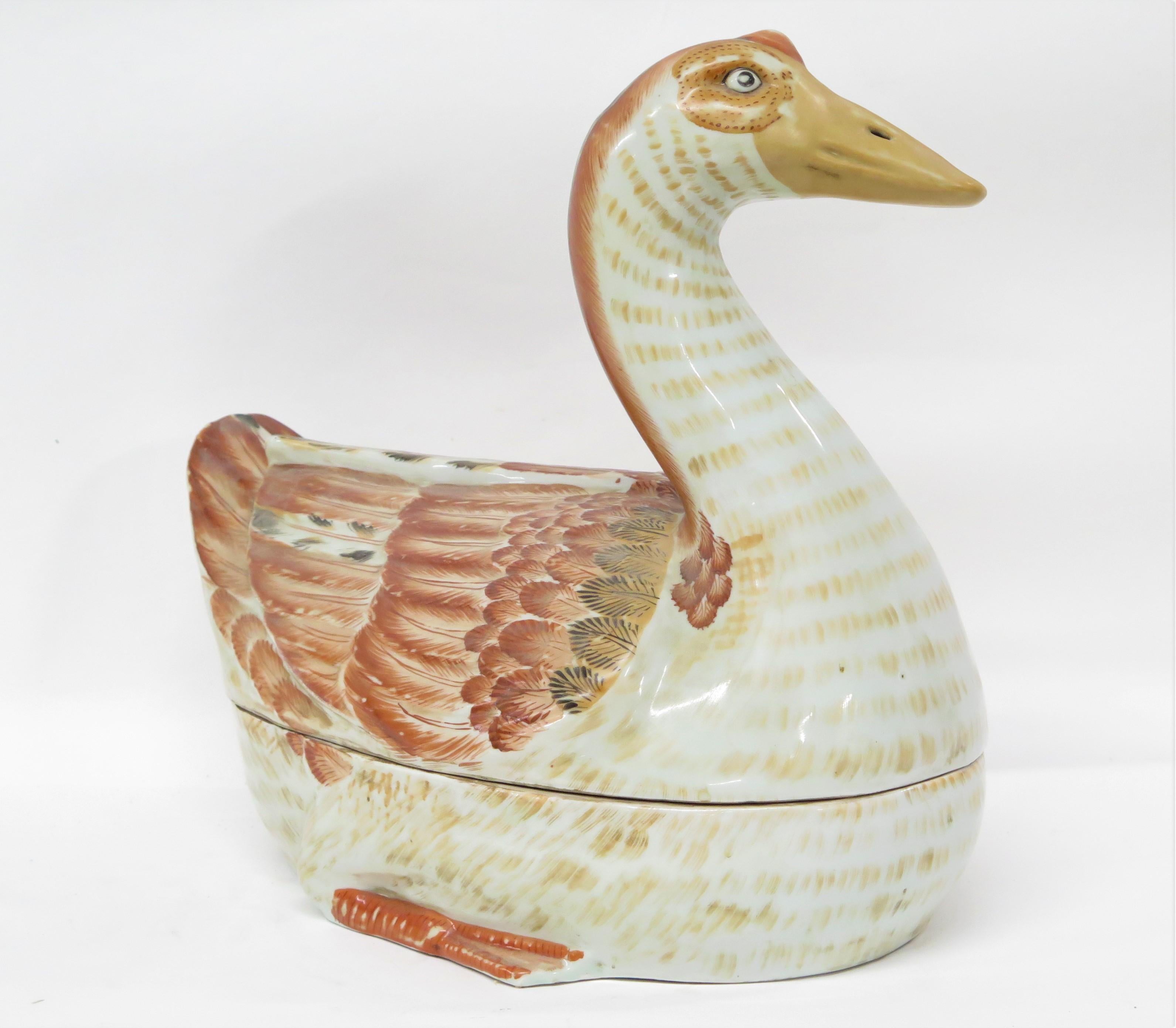 Chinese Export Chinese Hand-Painted Tureen in the Form of a Goose