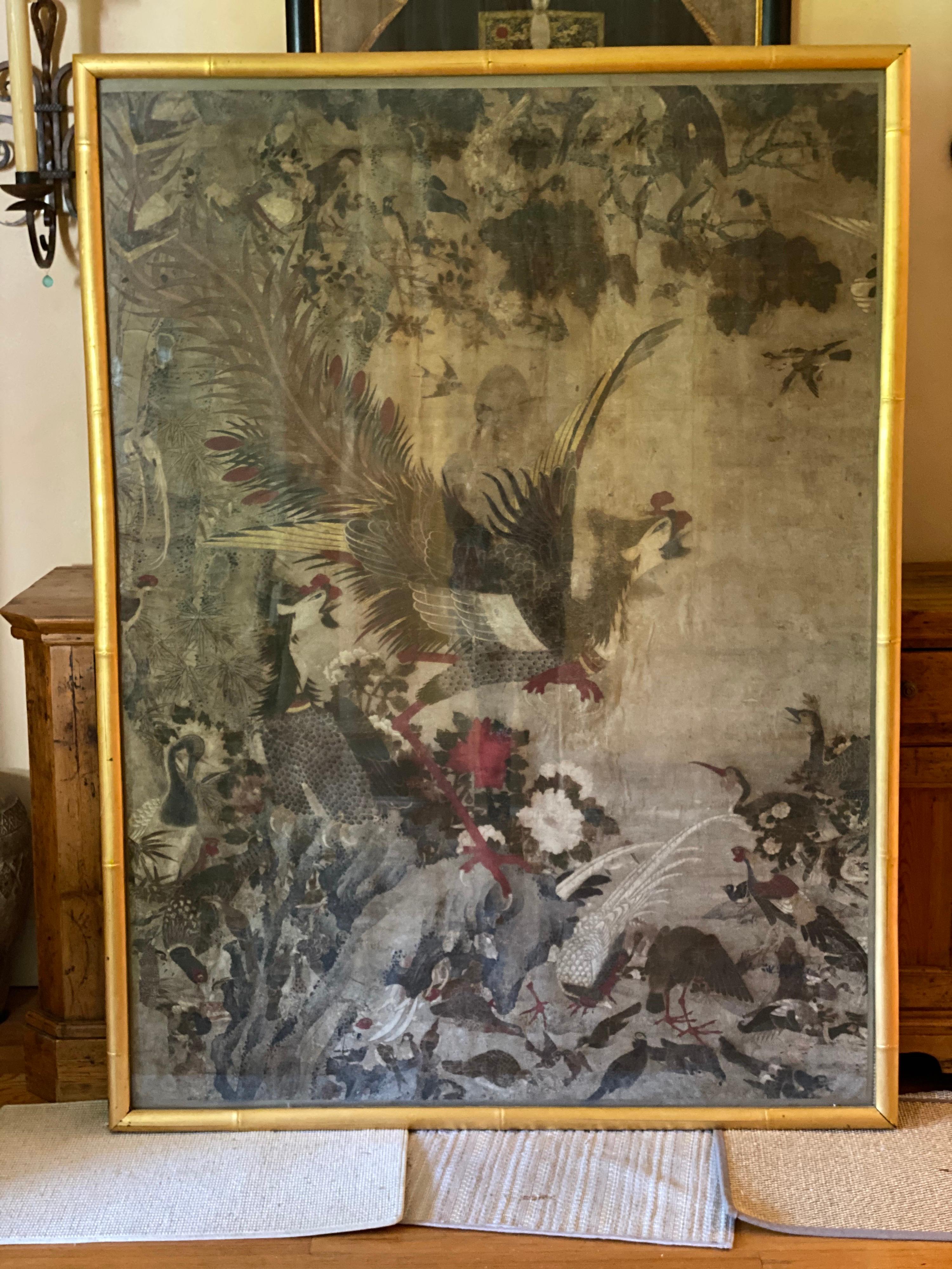 Chinese Hand-Painted Wallpaper of Phoenix, 18th Century In Good Condition For Sale In Southampton, NY
