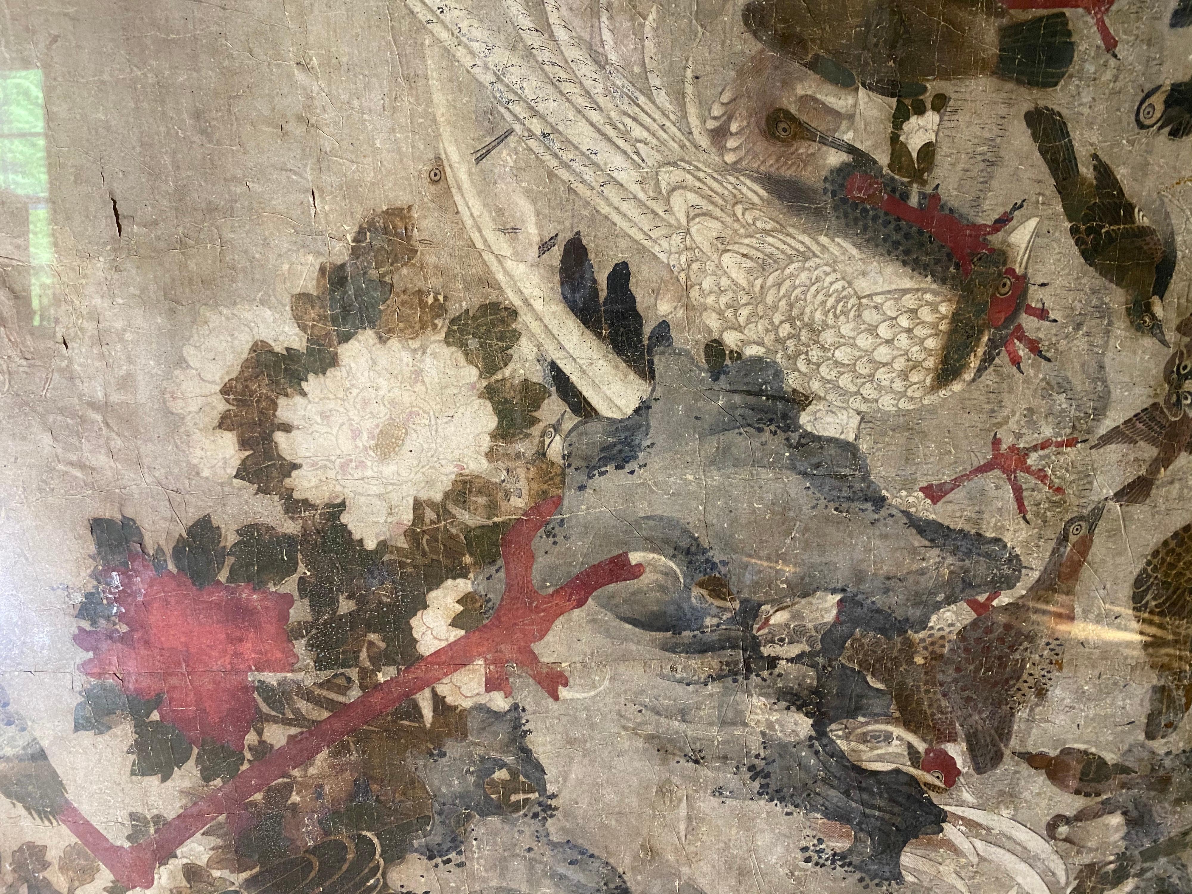 Chinese Hand-Painted Wallpaper of Phoenix, 18th Century For Sale 1