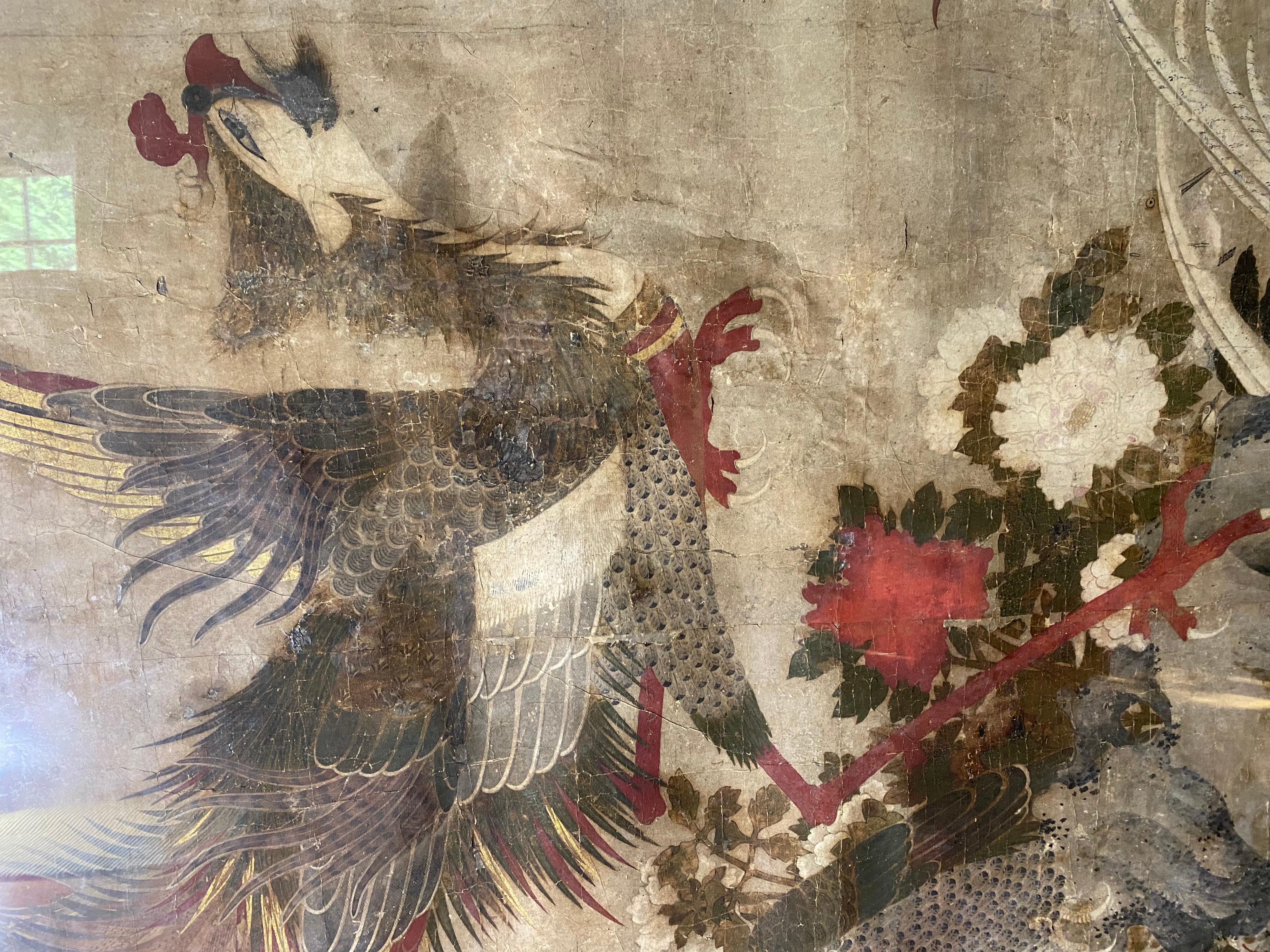 Chinese Hand-Painted Wallpaper of Phoenix, 18th Century For Sale 2