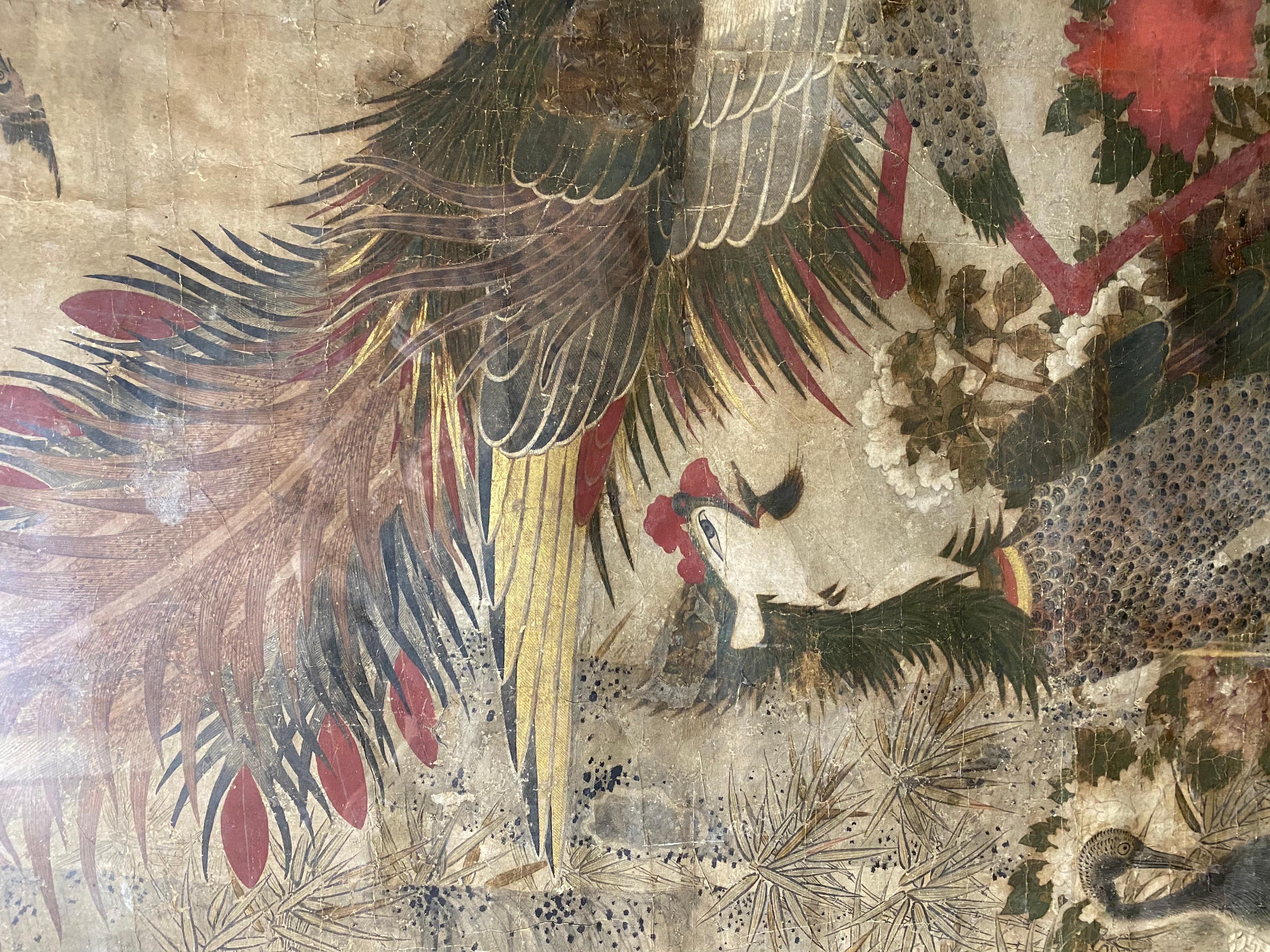 Chinese Hand-Painted Wallpaper of Phoenix, 18th Century For Sale 3