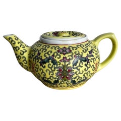 Chinese Hand Painted Yellow Floral Porcelain Famille Tea Pot