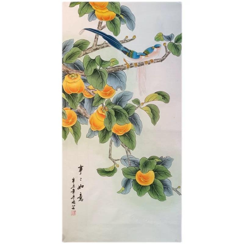 Peinture chinoise au pinceau sur papier - Oiseaux et kakis, art symbolique à l'encre traditionnelle

Apportez harmonie et vitalité à votre espace avec cette élégante peinture chinoise au pinceau sur papier, représentant des oiseaux perchés parmi des