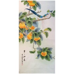 Chinese Hand Painting Birds Persimmons on Paper
