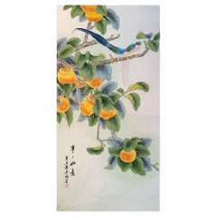 Chinese Hand Painting Birds Persimmons on Paper