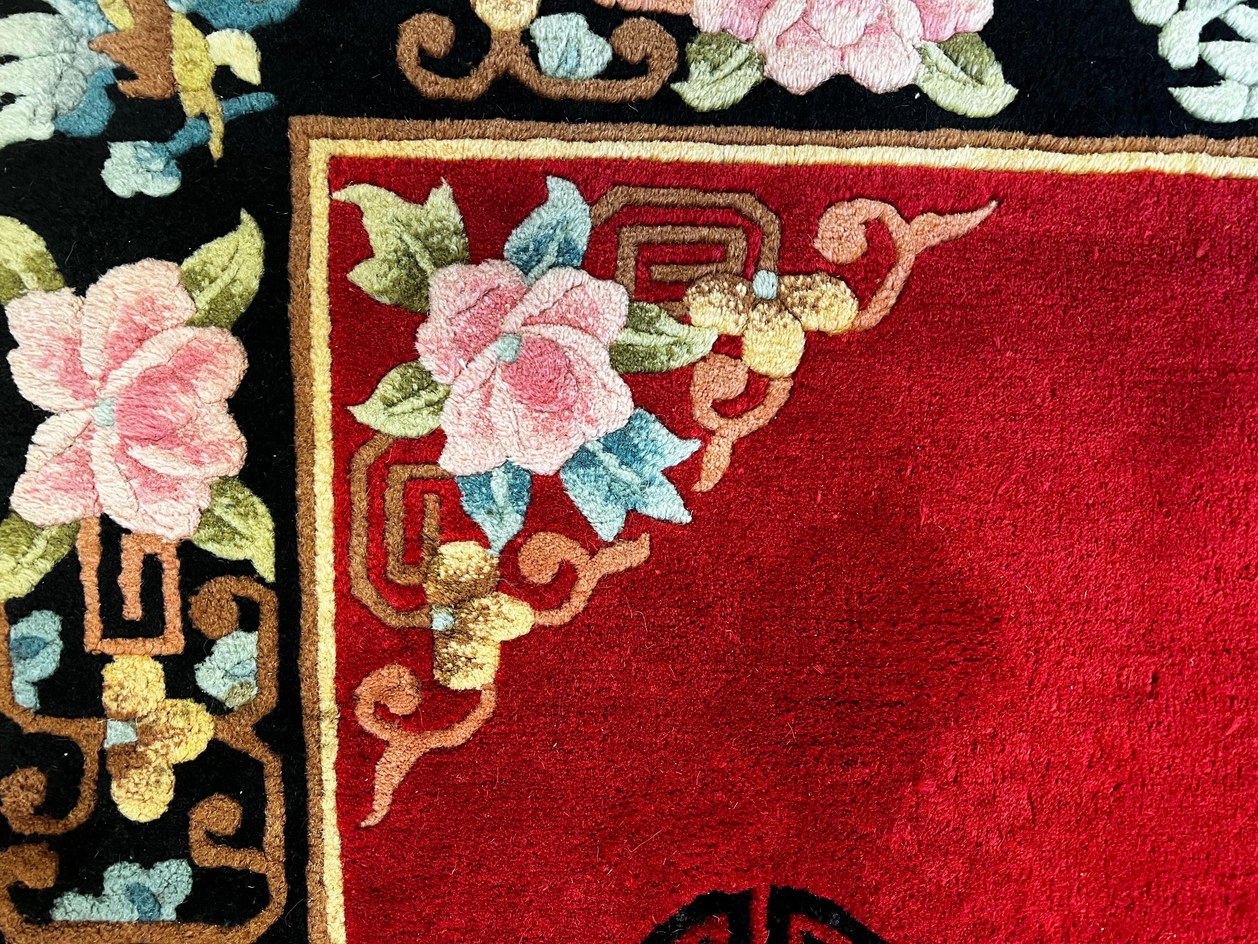 20th Century Chinese Handmade Red Silk Area Rug For Sale