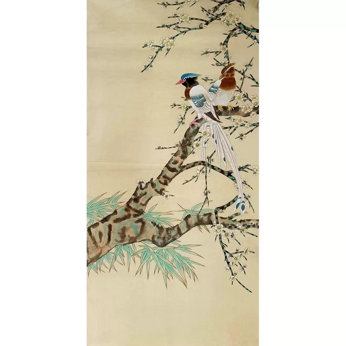 Rouleau chinois peint à la main avec des oiseaux et des fleurs Bon état - En vente à 景德镇市, CN