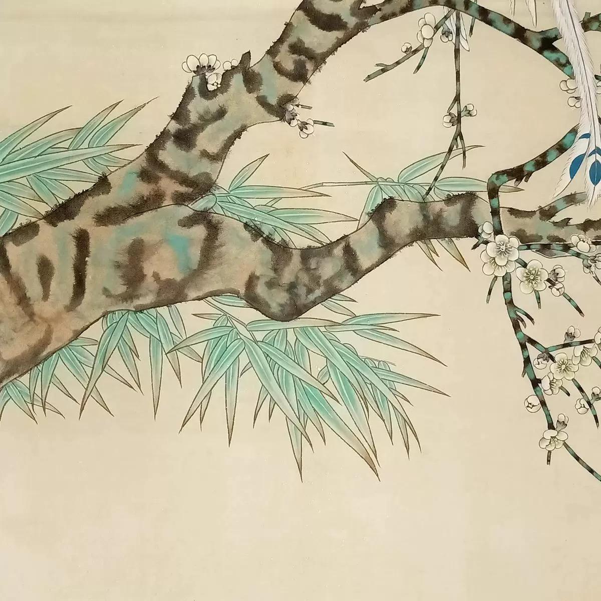 XXIe siècle et contemporain Rouleau chinois peint à la main avec des oiseaux et des fleurs en vente